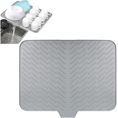 Produktbild von Silikon Abtropfmatte 58x43cm mit Ablauf – Hitzebeständig & Antirutsch – Spülmatte Grau