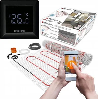 Produktbild von Termofol Set Heizmatte mit Thermostat H6 Schwarz - Elektrische Fußbodenheizung Badezimmer, Wohnzimmer - Heizfolie mit Heizkraft 150W/m2 - Oberfläche 20 m² - H6 Wifi Schwarz