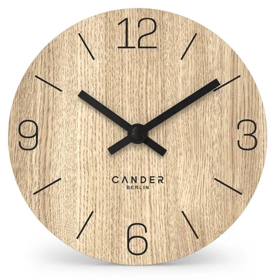 Tischuhr 12 cm, Holzfine Eiche, analog, modern, batteriebetrieben