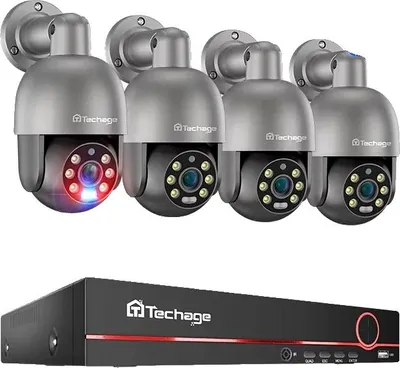 Zdjęcie produktu dla System kamer monitoringu, rozdzielczość 8 MP, rozpoznawanie osób oparte na sztucznej inteligencji, 8 kanałów, 4 kamery PTZ, brak