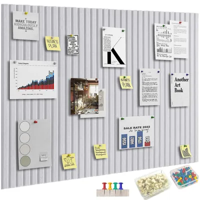 Produktbild von Filz-Pinnwand 120×90 cm, selbstklebend, Korkplatte mit 70 Reißzwecken, 9 mm, dekorative Pinnwand, Visionboard für Büro, Zuhause, Kinderzimmer (hellgrau, 12 Stück)