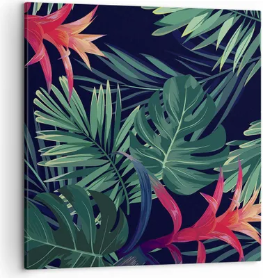 Produktbild von Bild auf Leinwand - Leinwandbild - Einteilig - Exotisch Blumen Blätter - 50x50cm - Wand Bild - Wanddeko - Wandbilder - Leinwanddruck - Bilder - Wanddekoration - Leinwand bilder - AC50x50-4308