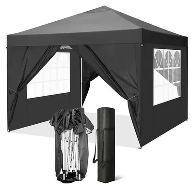 Produktbild von 3x3 m Partyzelt - Gartenpavillon - Wasserdichtes Outdoor Faltzelt für Garten, Hochzeit und Markt - Oxford Stoff - Schwarz