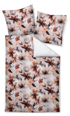Produktbild von Janine Modern Art Mako Satin Bettwäsche - Blumen 135 x 200 cm braune Blüten auf weißem Hintergrund