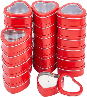 Productafbeelding van Hartvormige blikjes van 50 ml met doorzichtige deksels, hartvormige kaarsenhouder, kleine metalen dozen met deksel voor het maken van kaarsen, snoep