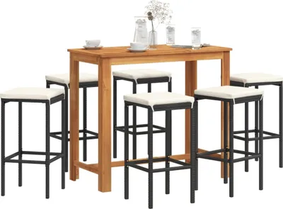 Produktbild von Best Möbel Gartenmöbel Set Balkonmöbel-Set 7-tlg. Gartenbar-Set Schwarz Massivholz Akazie und Poly Rattan - Gartenmöbelgarnituren Cloris Neu1366087 2parcel