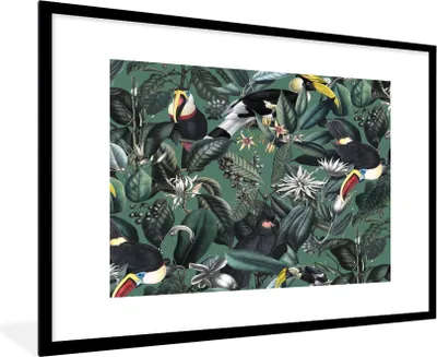 Produktbild von MuchoWow® MuchoWow® Gerahmtes Poster Blumen - Vogel - Collage 90x60 cm - Poster mit zchwarzem Bilderrahmen - Wanddekoration - Fotos
