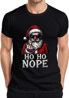 Immagine prodotto di HO HO NOPE Babbo Natale dito medio sarcastico divertente T-shirt da uomo, nero, S