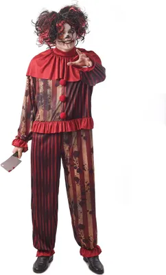 Produktbild von Killerclown-Herrenkostüm für Halloween Horrorclown rot-gold-schwarz Small