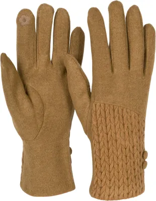 Produktbild von styleBREAKER Damen Touchscreen Handschuhe Einfarbig mit Zopfmuster und Knöpfen, warme Fingerhandschuhe, Winter 09010041