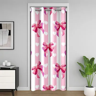 Obrázek produktu pro Záclona na dveře, růžová, s mašlí, do dětského pokoje, rozměry 86 x 203 cm