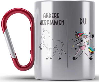 Produktbild von Trendation - Best Hebamme Edelstahl Tasse Karabiner Spruch Geschenk Dankeschön Hebamme Danke (Rot)