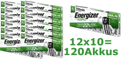 Produktbild von 12x Energizer PowerPlus Akku HR03-​AAA-Micro 700 mAH Pre-​Charged - 10er Pack