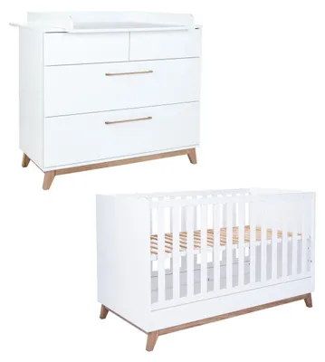 Zdjęcie produktu dla Komplet mebli do pokoju dziecka Lina, 2 elementy: komoda do przewijania i łóżeczko dla dziecka 70 x 140 cm