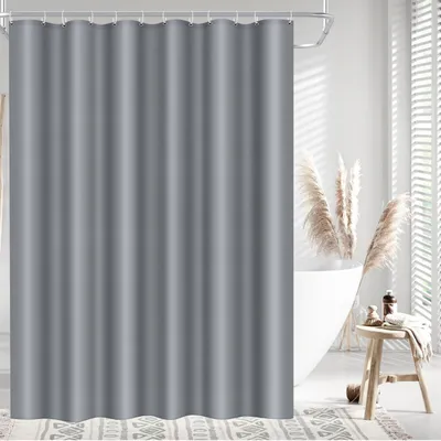 Produktbild von Duschvorhang aus Polyestergewebe, 180 x 220 cm, schimmelresistent, wasserdicht und waschbar, mit 12 Haken, hellgrau