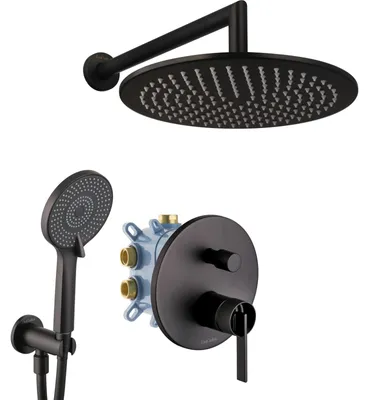 Image de Ensemble de douche encastré PaulGurkes en noir mat avec corps de base complet