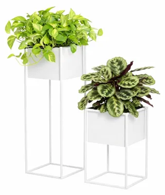 Produktbild von Anwicar Blumenständer Metall Weiß Set 2 (Höhe 40 & 70 cm) Blumenregal Indoor