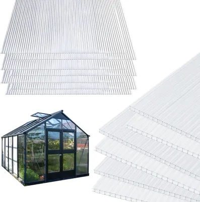 Produktbild von Izrielar 10 Pcs Doppelstegplatte Hohlkammerstegplatten 60,5 x 121 cm 8mm UV-beständig Für Gewächshaus Gartenbau Carports transparente