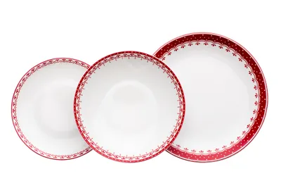 Image de Set d'assiettes, porcelaine tchèque, HyggeLine, rouge, Leander, 12 d. Sans monogramme.
