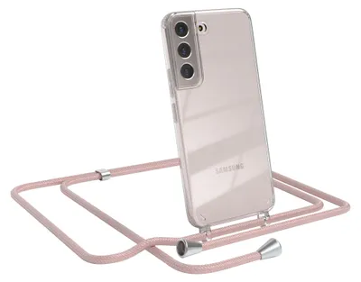 Produktbild von EAZY CASE Handykette kompatibel mit Samsung Galaxy S22 5G, Handyhülle mit Umhängeband, Handykordel, Schutzhülle Clear, Band in Rosa