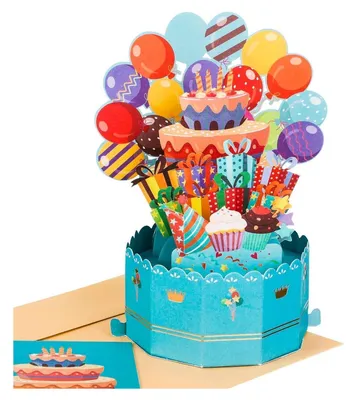 Zdjęcie produktu dla kartka urodzinowa 3D pop up z kopertą Happy Birthday Cake Balloon