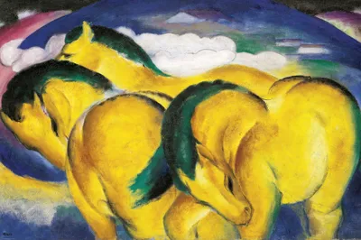 Produktbild von Franz Marc Kunstdruck Bild - Die Kleinen Gelben Pferde, 1912 (120 x 180 cm)