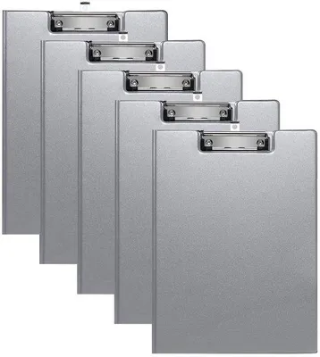Immagine prodotto di Set da 5 cartelle portadocumenti A4 con coperchio e occhiello per appendere – cartone rivestito in PVC, clip metallica (fino a 100 fogli), tasche interne, ideali per ufficio e scuola