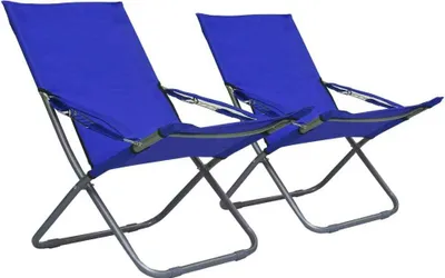 Image de The Living Store Chaises de plage pliantes, 2 pièces, tissu bleu