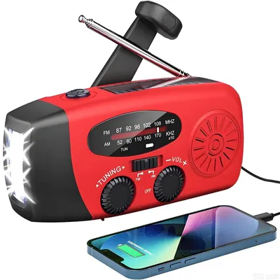 Produktbild von Notfall-Solarradio,Selbstbetriebenes Kurbelradio mit LED-Taschenlampe, SOS-Alarm,AM/FM Wetter Wind Up Radio mit 2000mAh Akku für Notladung