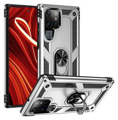 Immagine prodotto di NALIA custodia ad anello in stile militare per Samsung Galaxy S24 Ultra cover, estremamente robusta e resistente agli urti, copertura protettiva per esterni argento