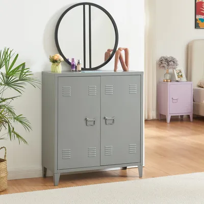 Zdjęcie produktu dla Metalowa szafka 'Oripää' z 2 drzwiczkami 90 x 80 x 33 cm ciemnoszara