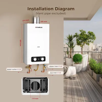 Imagen del producto de Calentador de gas de 11 litros para uso interior, de bajas emisiones de NOx/ErP, calentador de agua instantáneo a gas licuado de petróleo (GLP) para ducha, ideal para hogares/balcones, modelo BD300CTLP