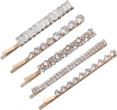 Produktbild von 5 elegante Haarspangen aus Metall mit funkelnden Strasskristallen für Hochzeitsfrisuren und den Alltag