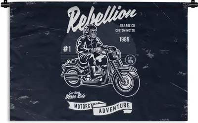 Produktbild von MuchoWow® Wandteppich Wandbehang Motorrad - Männer - Vintage 90x60 cm Tapisserie Dekoration Wandtuch - Wandskulpturen - Bildteppich