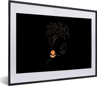 Produktbild von MuchoWow® Gerahmtes Poster Frau - Gold - Schwarz - Strichzeichnung 40x30 cm - Poster mit Schwarzem Bilderrahmen Wandposter Rahmen Foto Bilder - Bilderrahmen - Poster im Rahmen