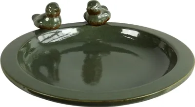 Produktbild von Vogeltränke aus Keramik grün Vogelbad für den Garten Wasserstelle für Wildvögel