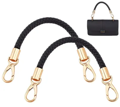 2er-Pack geflochtene PU-Leder-Taschengriffe, 32 cm, schwarz