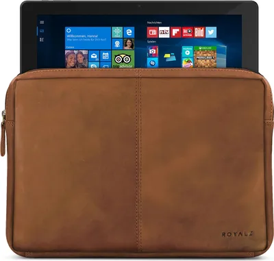 Produktbild von ROYALZ Tasche für TrekStor SurfTab twin 11.6 Ledertasche Volks-Tablet inkl. Tastatur Lederhülle Schutztasche Schutzhülle Cover Sleeve Mappe Folio Retro Vintage Leder, Farbe:Hellbraun Matt