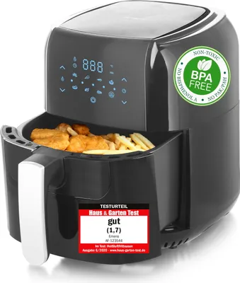 Produktbild von Emerio Heißluftfritteuse, Airfryer, Smart Fryer, DIGITAL, Frittieren ohne Öl, leicht zu reinigen, 5.5 Liter Volumen, 1400 Watt, BPA frei, AF-123544, 5.5 Liter, Schwarz