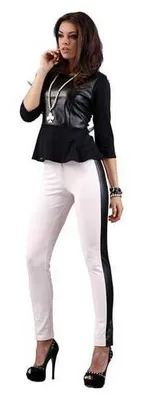 Produktbild von Leggings Jeggings Damen Hose mit Streifen seitlich 2 farbig; Puderrosa M/38
