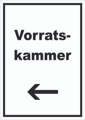 Produktbild von Vorratskammer Schild mit Text und Richtungspfeil links Pantry Reserve hochkant A0 Rückseite selbstklebend