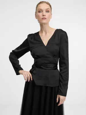 Produktbild von Orsay Damen Bluse mit V-Ausschnitt, aus leichtem Material, Schwarz, Größe 34