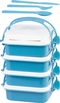 Image de Boite repas MagicHome, rectangulaire, 4 pieces, avec couverts, 4x 800 ml, 160x195x260 mm