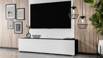 Produktbild von AX LIVING Zivolli Lowboard 160 cm Schwarz Weiß mit Lamellenfront