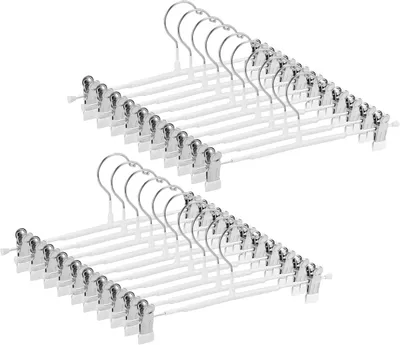 Produktbild von Hosenbügel aus Edelstahl mit verstellbaren, rutschfesten Clips, weiß, 20 Stück