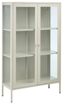 Produktbild von BELIANI Vitrinenschrank Hellbeige Stahl 150 cm Hoch mit 2 Türen Verglast Industrie-Style Glasvitrine Büroschrank Hochschrank Metallschrank Vitrine