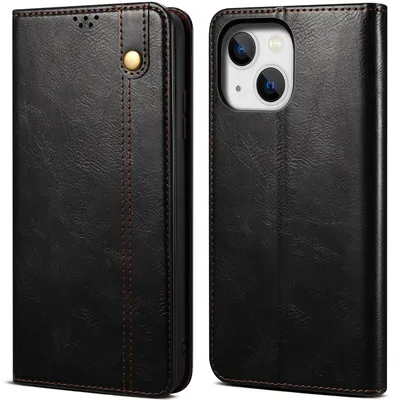 Obrázek produktu pro Pouzdro pro iPhone 15 kožené flip pouzdro peněženka s funkcí stojánku černé