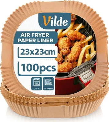 Produktbild von Vilde | Einsatz für Heißluftfritteuse - Braun - 23x23cm - 100 Stück - Einweg Backpapier - Backpapier für Air Fryer