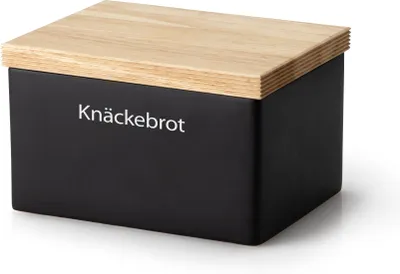 Produktbild von Continenta Vorratsdose mit Holzdeckel, Aufbewahrungsbehälter, Vorratsbox, Keramik / Gummibaumholz, Schwarz, 17.5 x 13.5 x 11 cm, 3750