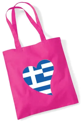 Produktbild von Huuraa Jutebeutel Griechenland Flagge Herz 10 Liter Fuchsia Baumwolle Tasche Geschenkidee
